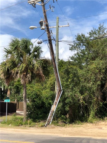 Damaged power pole at 45th Avenue and Palm Boulevard