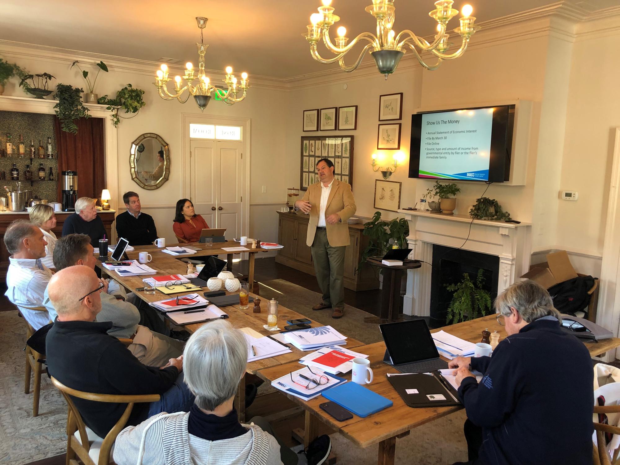 Charlie Barrineau from the Municipal Association of South Carolina providing training to City Council. 